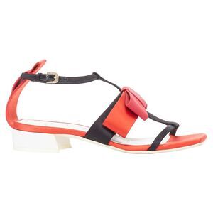 Lanvin Bow Embellished Satin T-strap Chunky Sandals